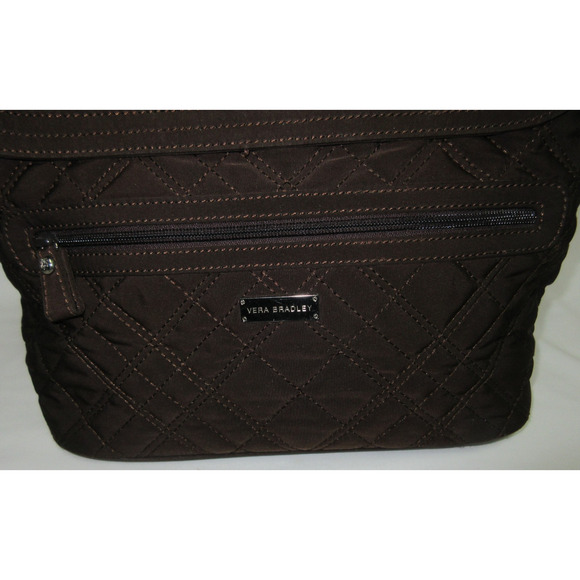 Vera Bradley Brown Quilted Shoulder Hamd Bag Zip Pocket Magnetic Closure - Picture 2 of 5